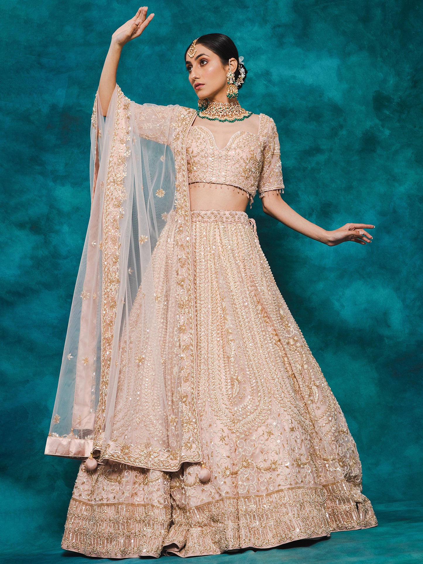 Rose Pink Color Heavy Sequence Embroidery Bridal Lehenga