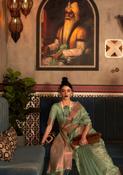 Green Karshini Silk Tissue Zari Handloom Saree