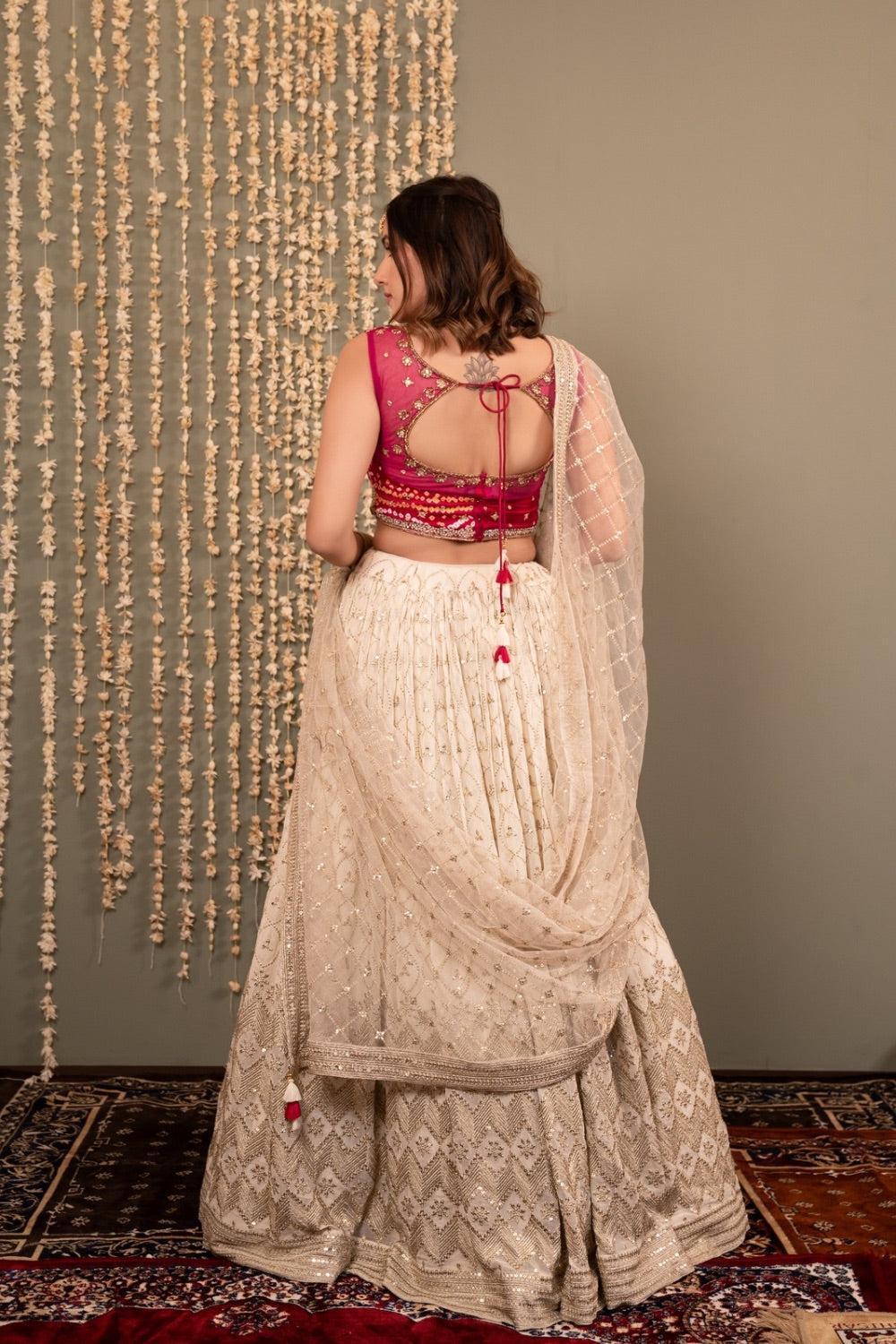 Pink and White georgette lehenga choli with sequin work
