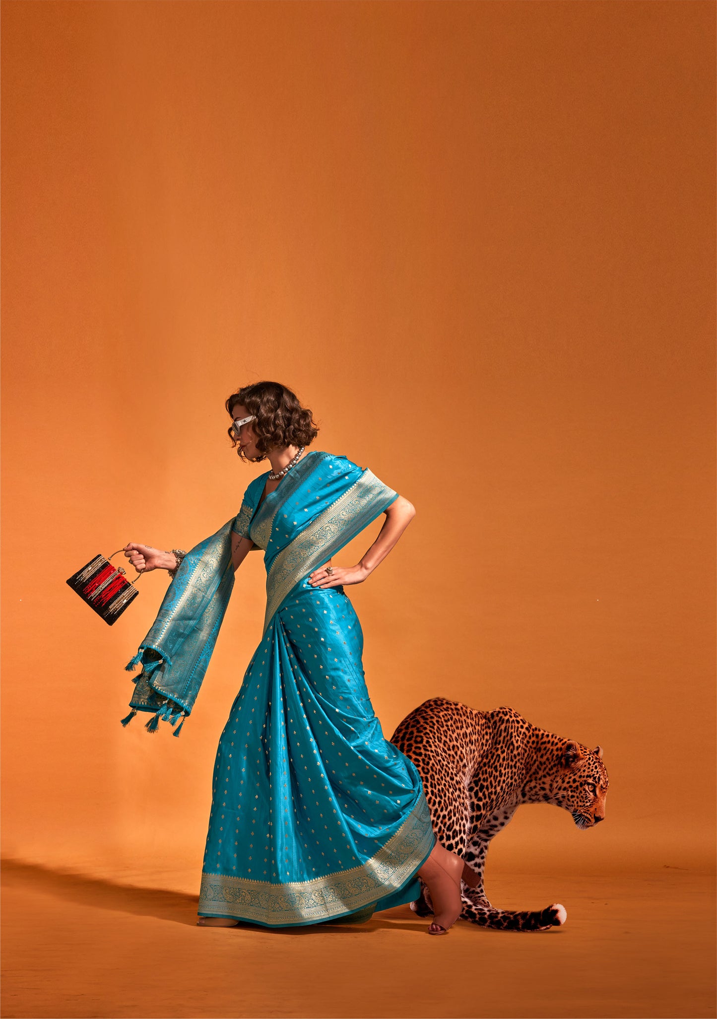 Royal Blue Karnaal Pure Satin Handloom Silk Saree