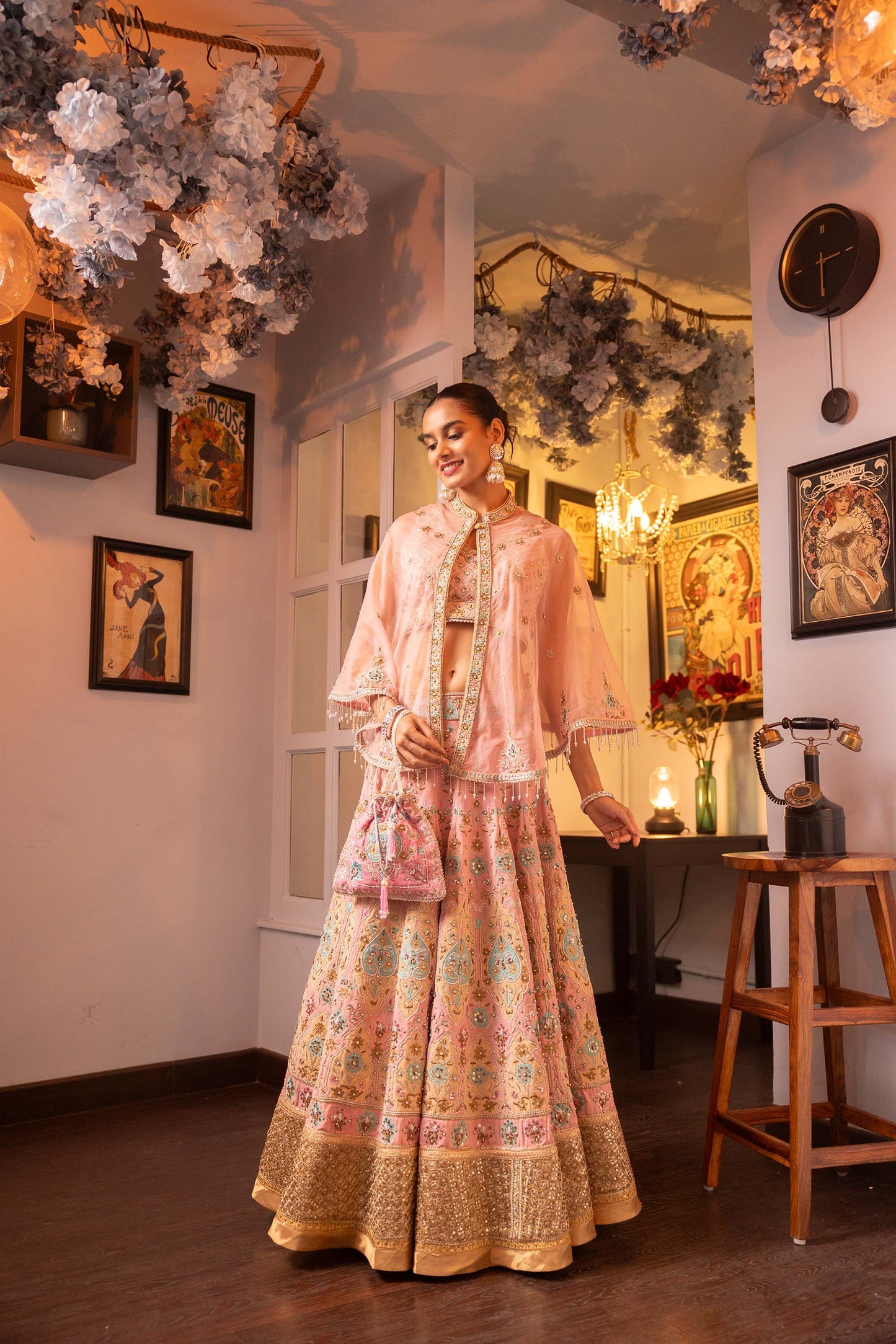 Pietra Dura Pink Raw Silk Machine Embroidered Bridesmaid Lehenga