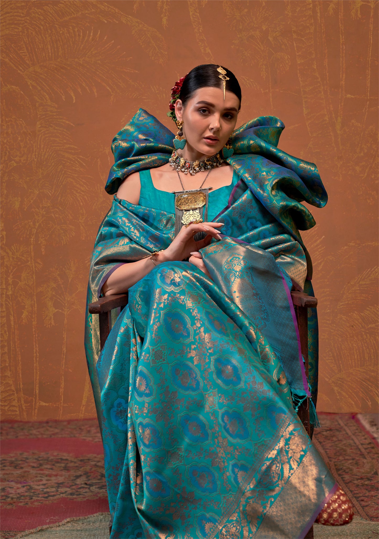 Teal Green Kaala Ruby Handloom Silk Saree