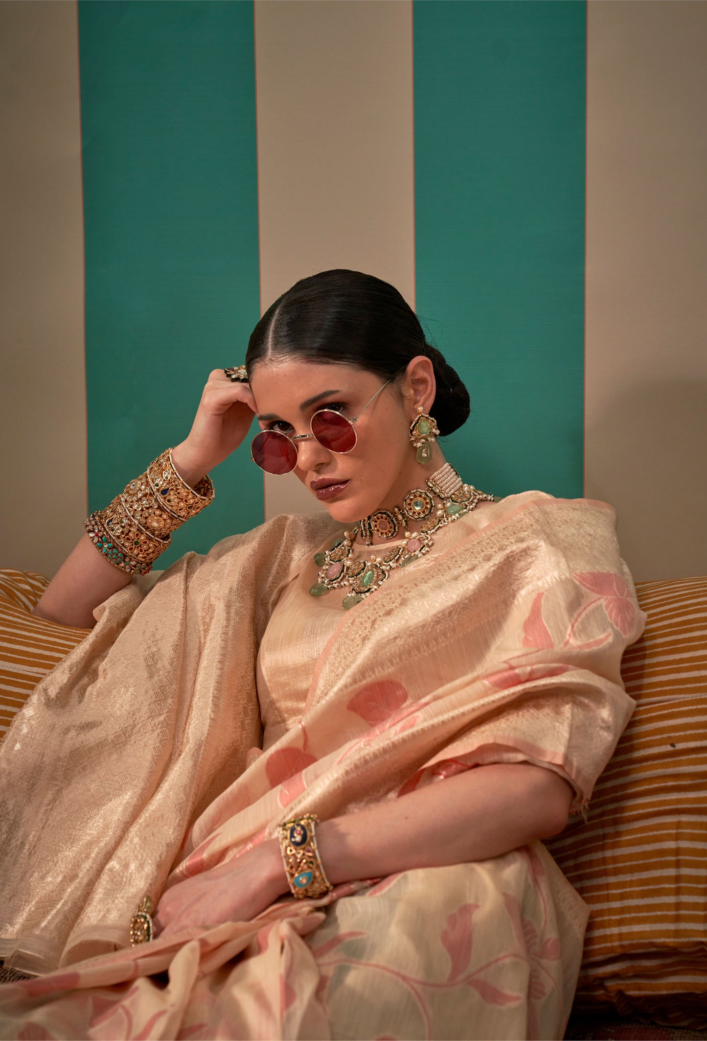 Peach Kapri Linen Handloom Silk Saree