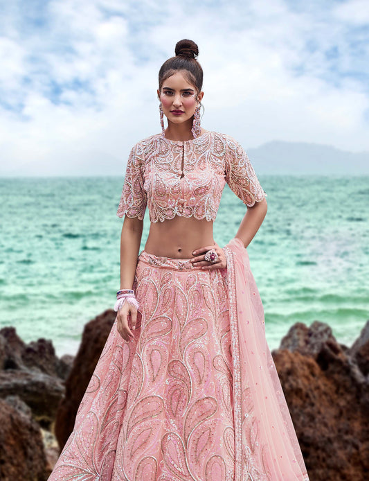 Coral Net Multi Sequins with heavy Zarkan embroidery Lehenga