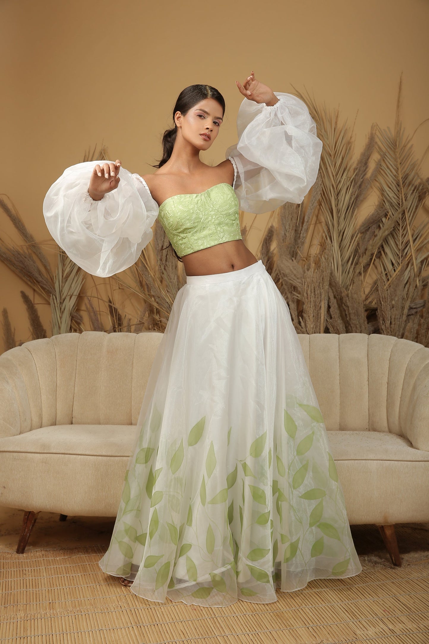 Mint Green Hand painted skirt set