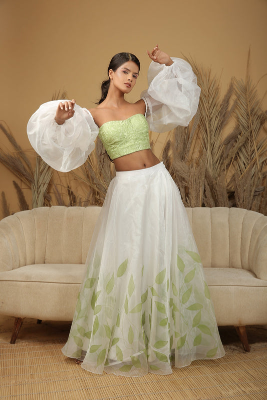 Mint Green Hand painted skirt set