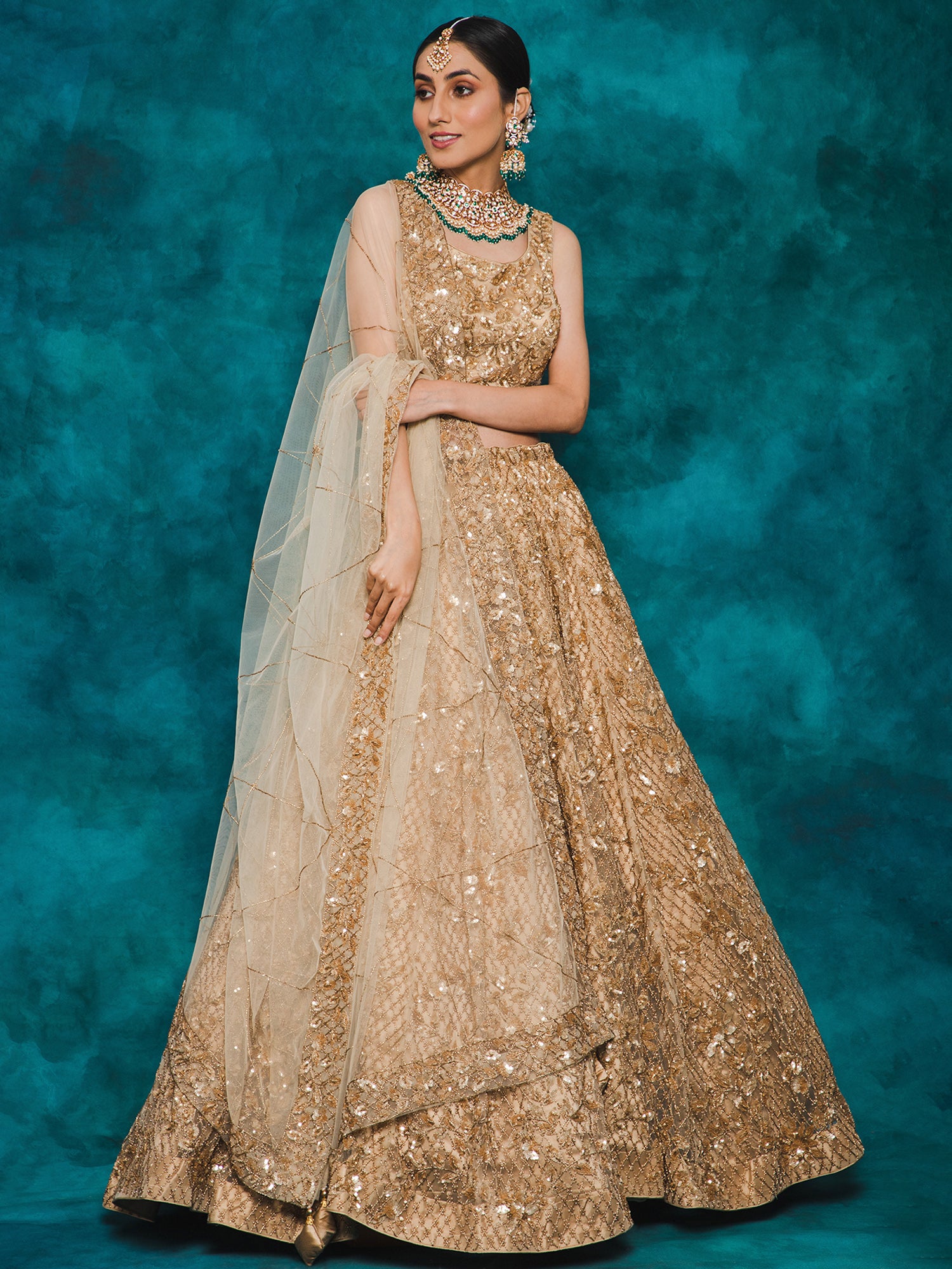 Beige Color Heavy Sequence Embroidery Bridal Lehenga