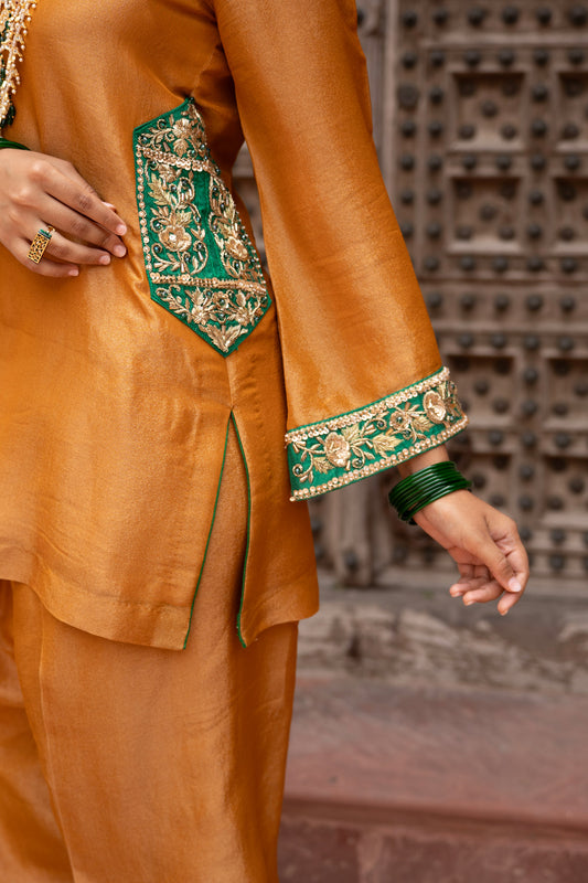 Surmayi Sunehri Hand-Embroidered Balloon Salwar Set