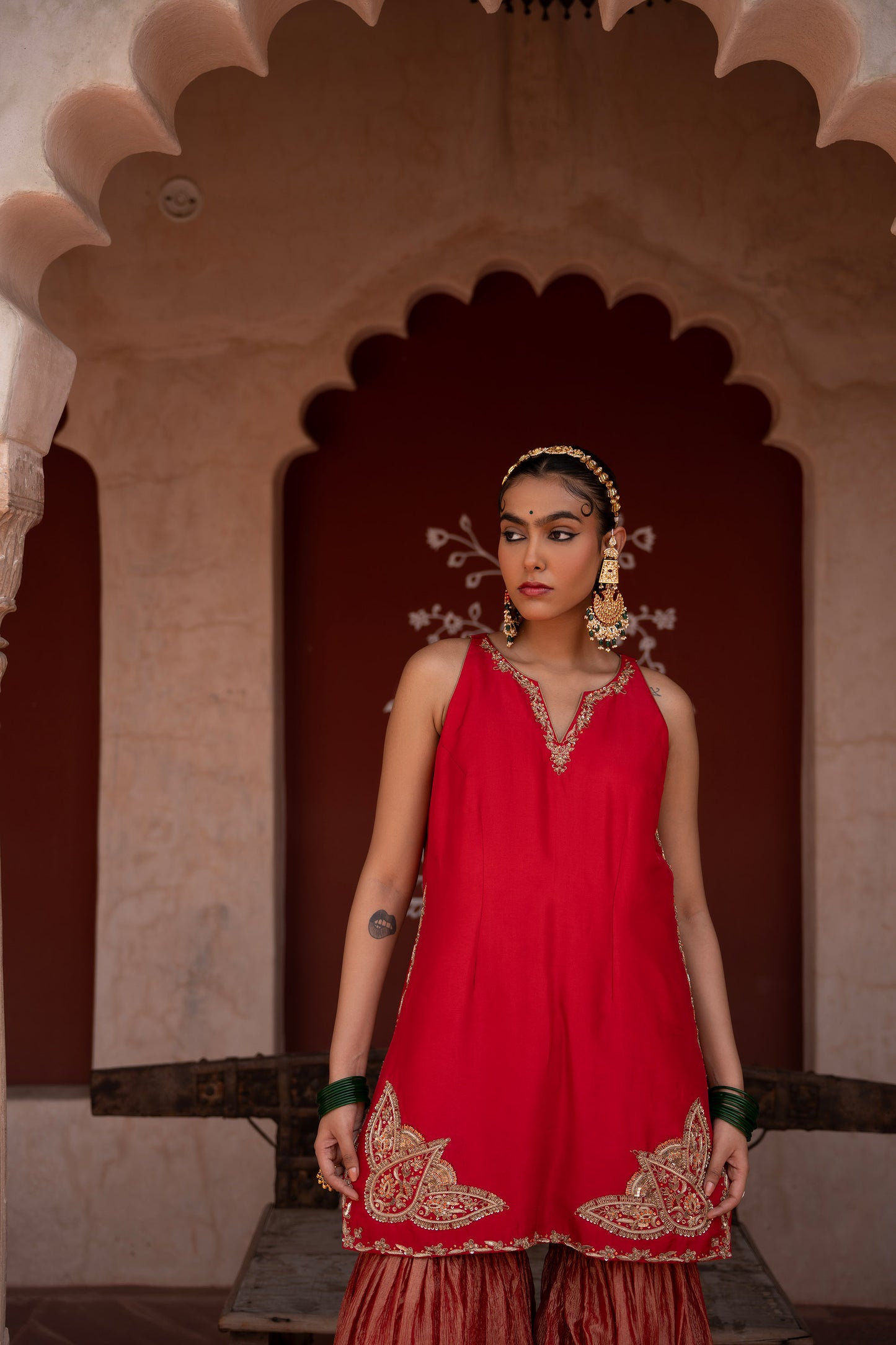 Laal Rang Hand-Embroidered Gharara Set