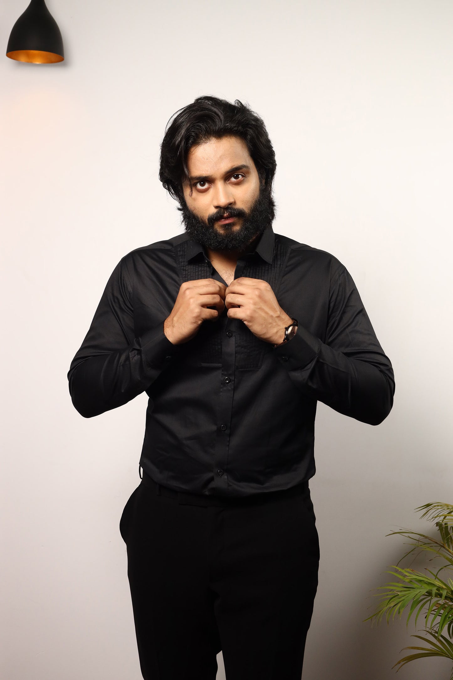 Black Giza Cotton Black Pintuck Shirt