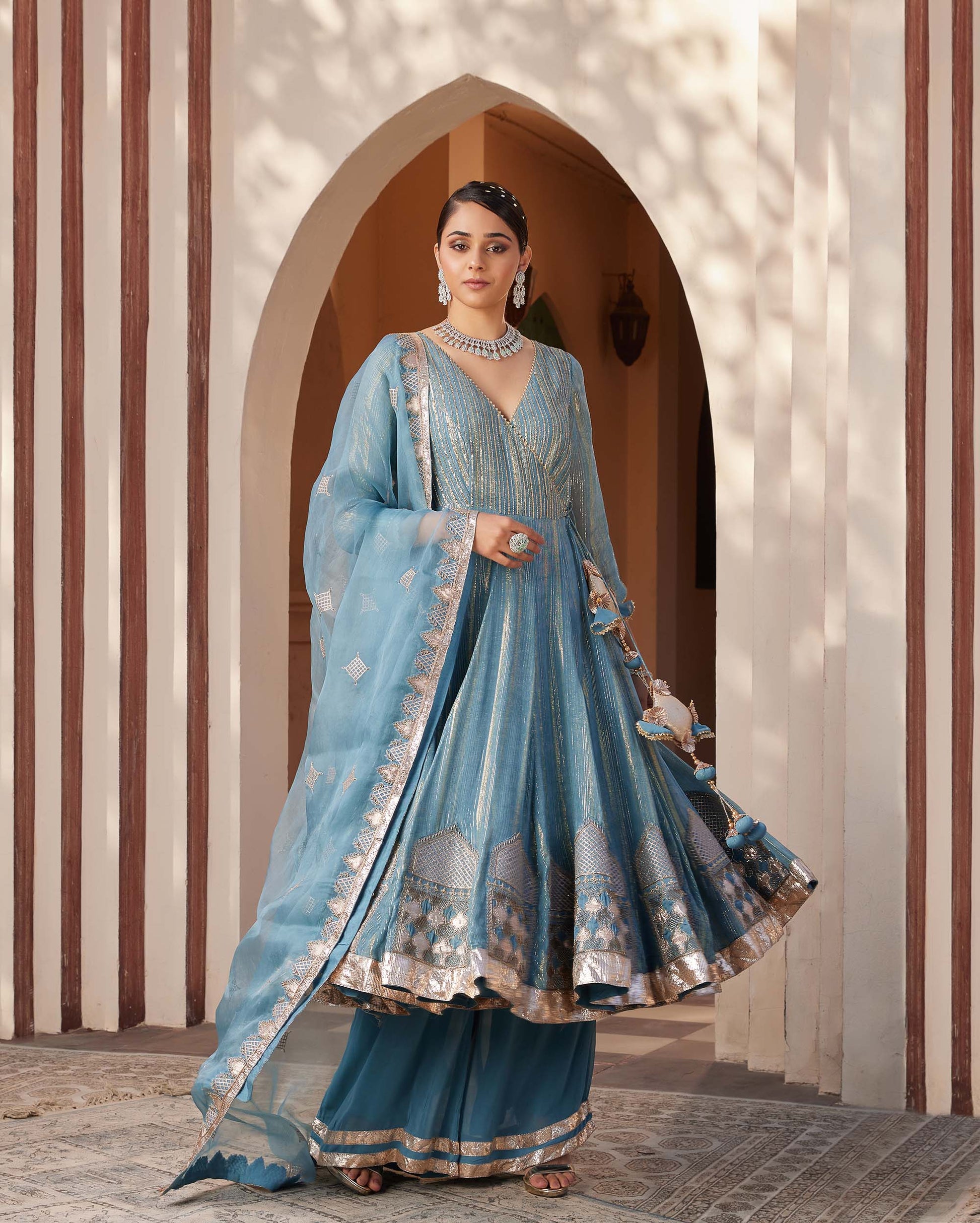 Mughal Grey Georgette Embroidered Engagement Anarkali set Mohi fashion Mughal Grey Georgette Embroidered Engagement Anarkali set Mohi fashion