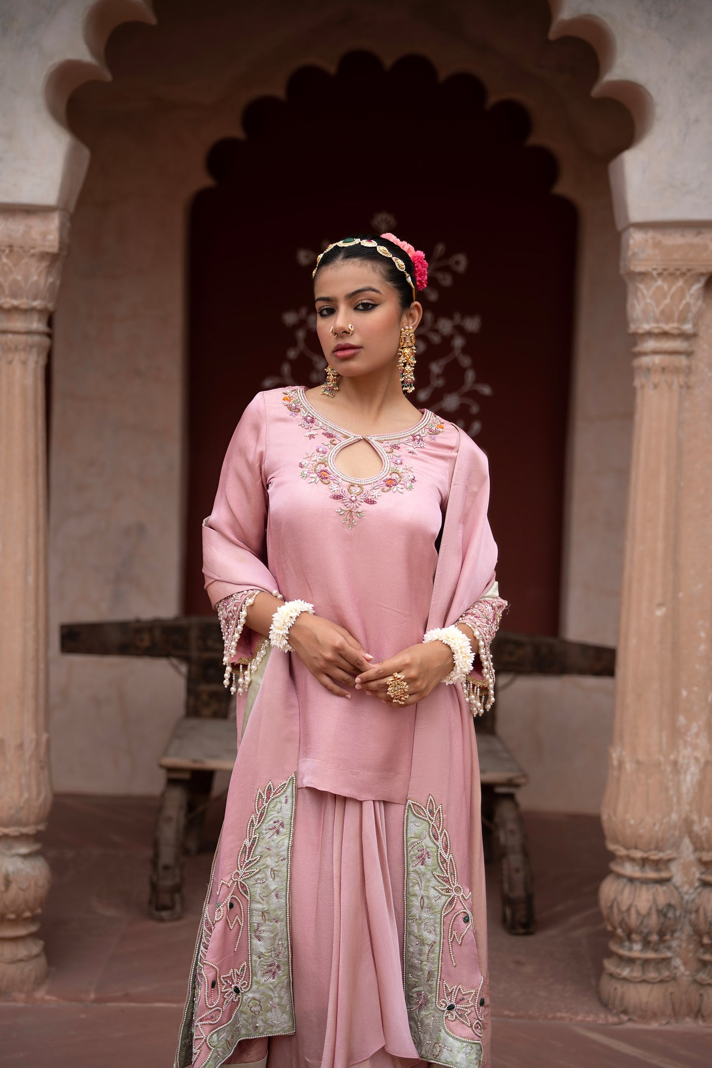 Noor Gulabi Hand-Embroidered Dhoti Set