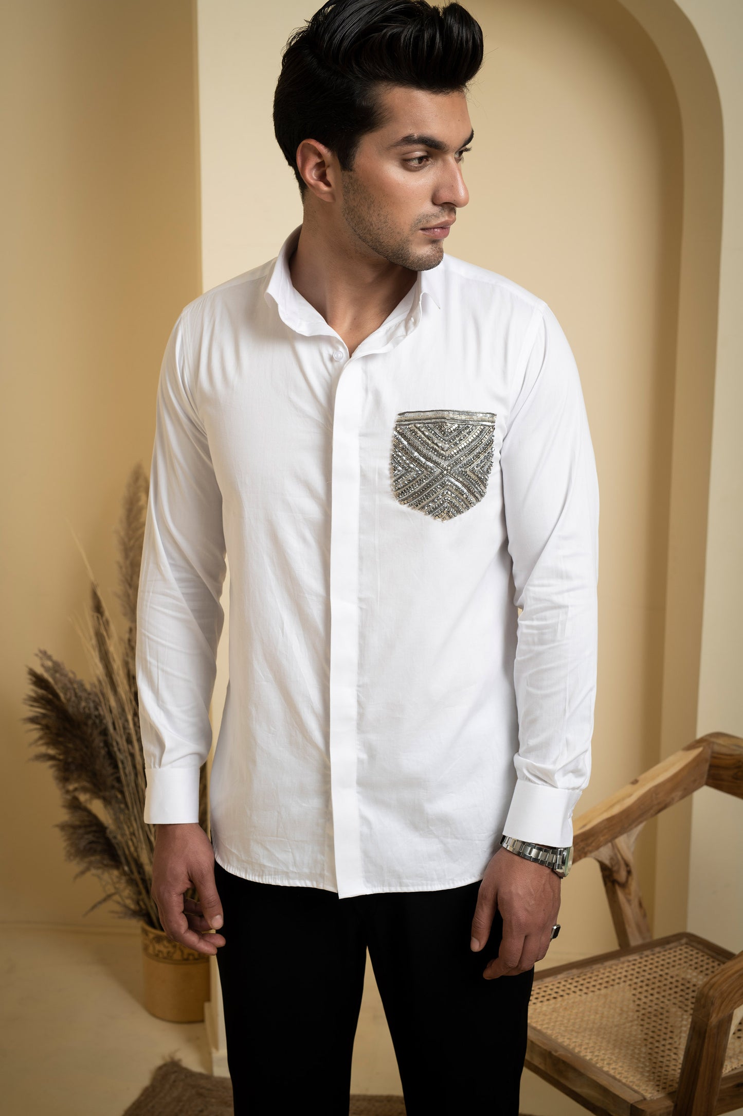 White Giza Cotton Elnor Festive Shirt