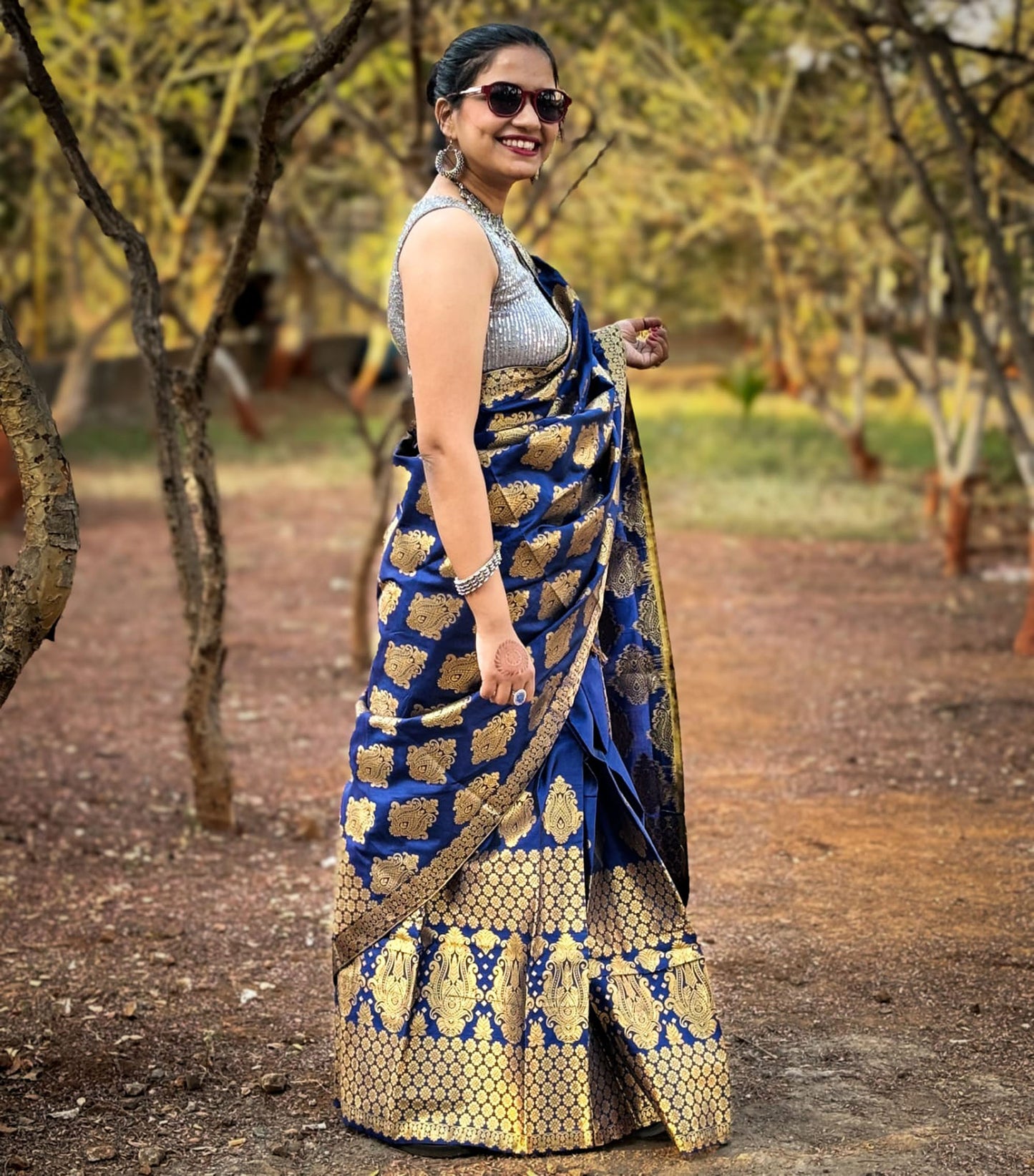 Blue silk apaapi mekhela chador