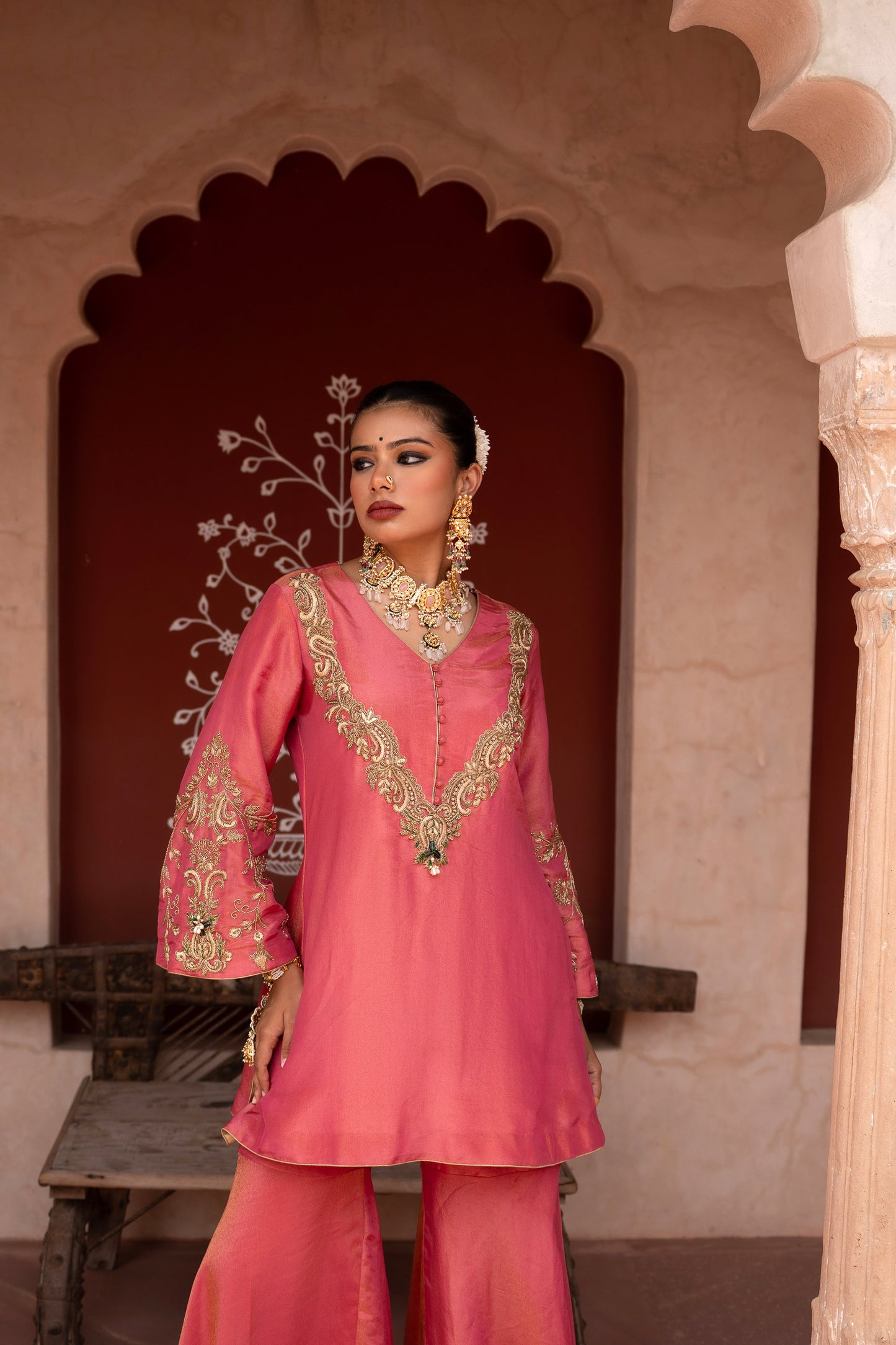 Gulabi Raag Hand-Embroidered Gharara Set