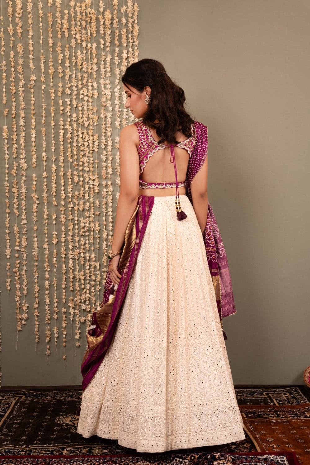 Purple and White lakhnavi lehenga choli