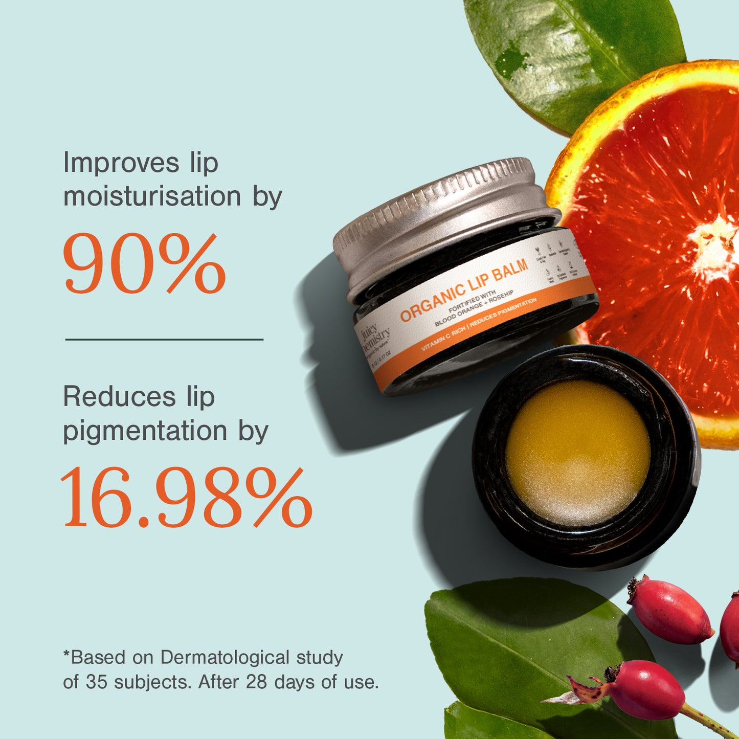 Juicy Chemistry Blood Orange & Rosehip Jar Scrub,5 g | Gentle Exfoliating Scrub For Dark Lips & Pigmentation | Organic Lip Exfoliator For Soft, Smooth, Supple And Luscious Lips|Suitable For Men & Women