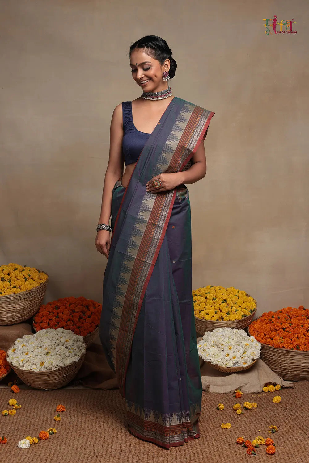 Handloom Celestial Blue Kanchi Contemporary Pure Cotton Saree