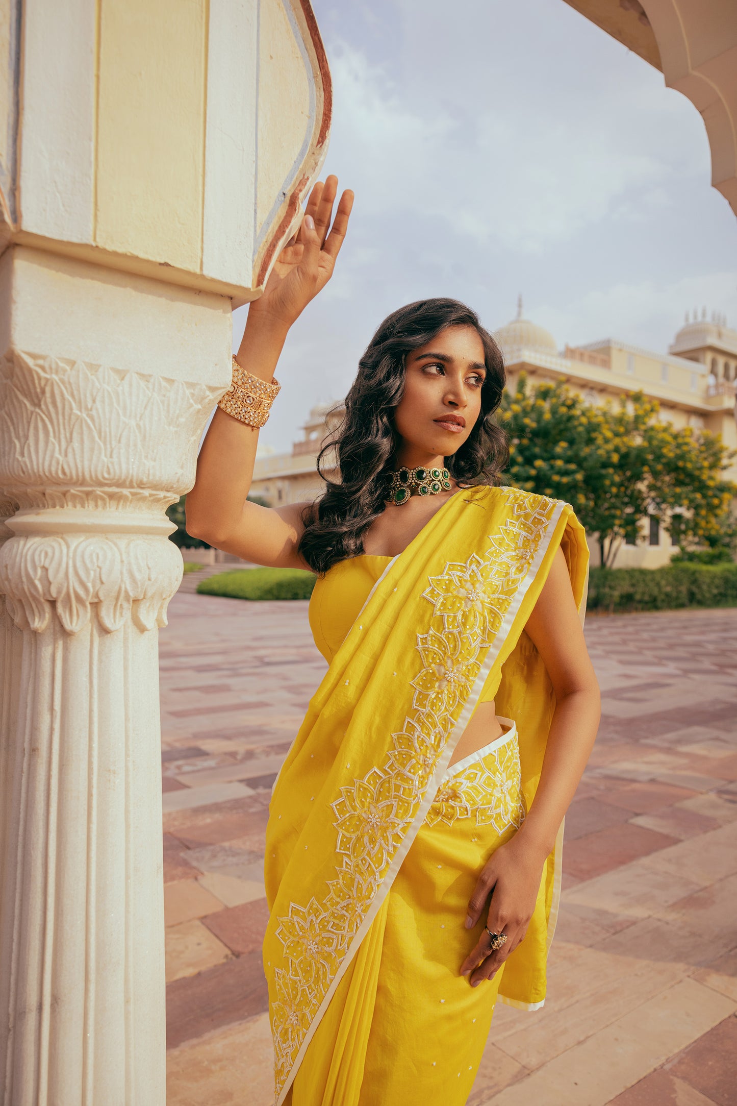 Sunshine Yellow Chanderi Silk Ajooba Saree Set