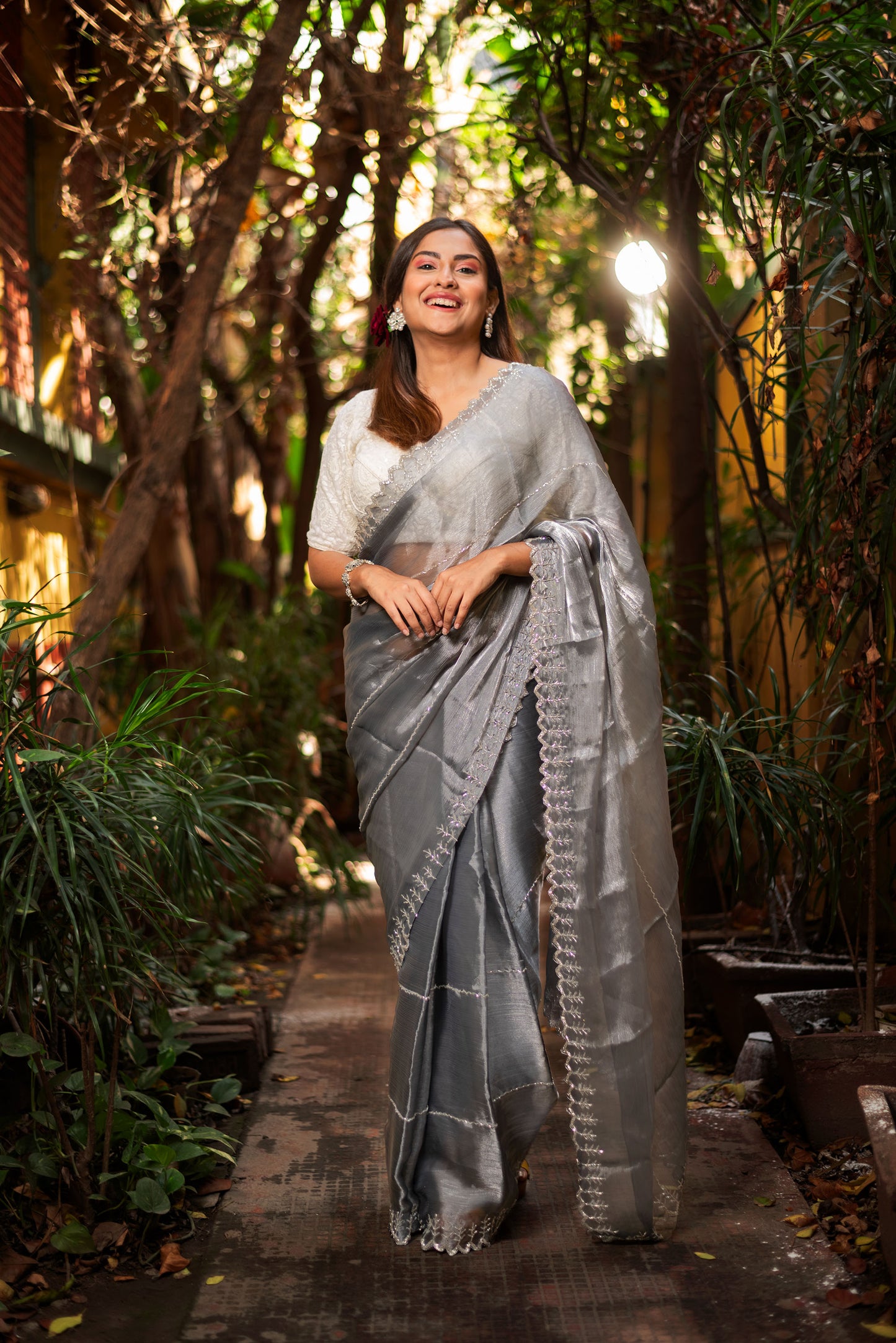 Grey handwork jimmychoo organza saree