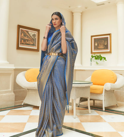 Blue Kishika Silk Sequins Saree