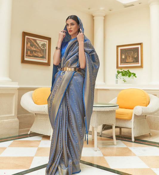 Blue Kishika Silk Sequins Saree