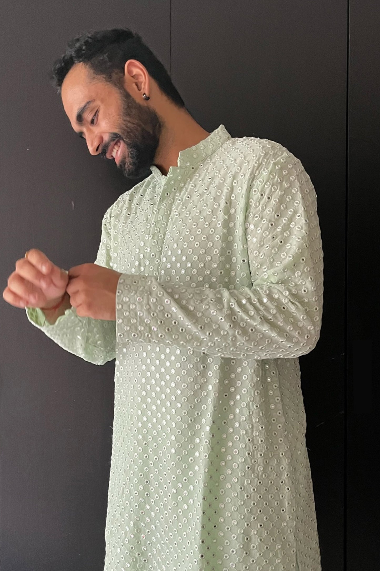 Pista Green Mirror Work Festive ( only Kurta )