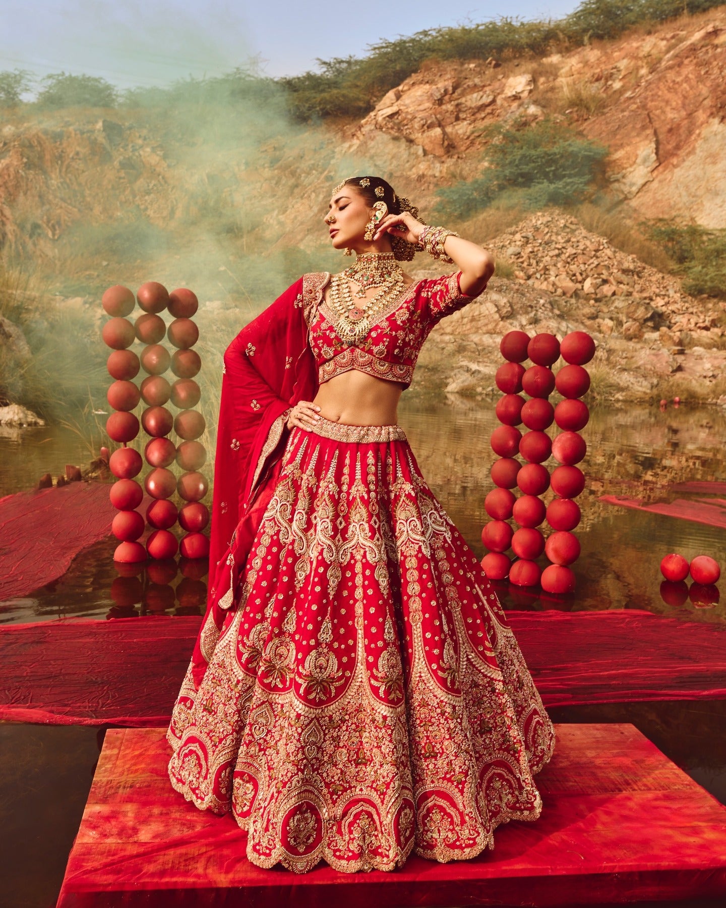 Red Silk Sequins And Thread Work Bridal Lehenga