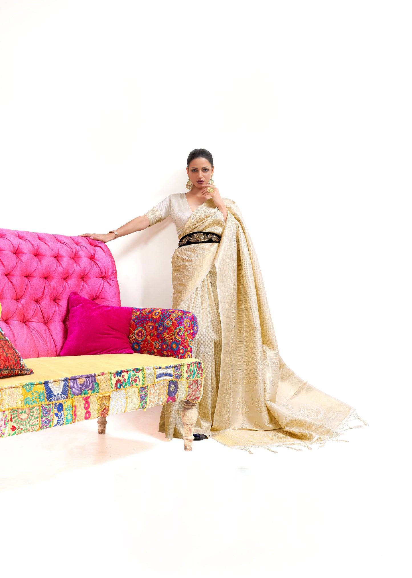 Beige Kuntal Silk Handloom Saree