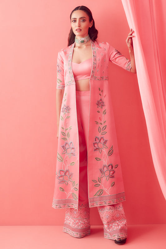 Soft Pink Dori Embroidered Jacket Set - Aarambh