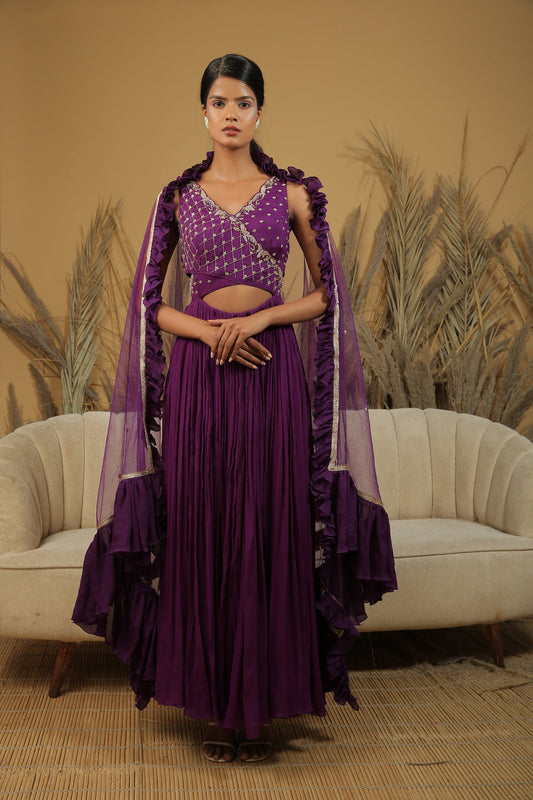 Purple Embroidered Anarkali Set