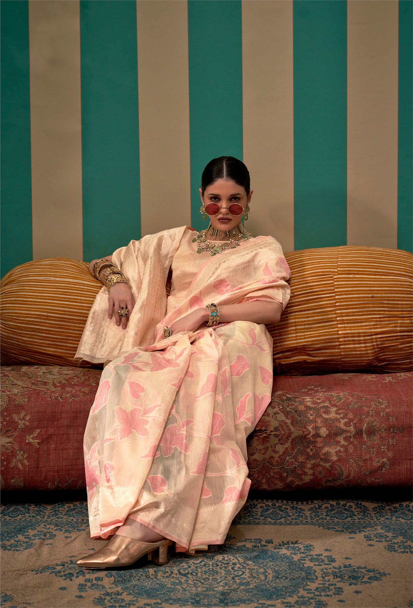 Peach Kapri Linen Handloom Silk Saree