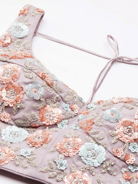Mauve Net Sequins & Zarkan embroidery Lehenga