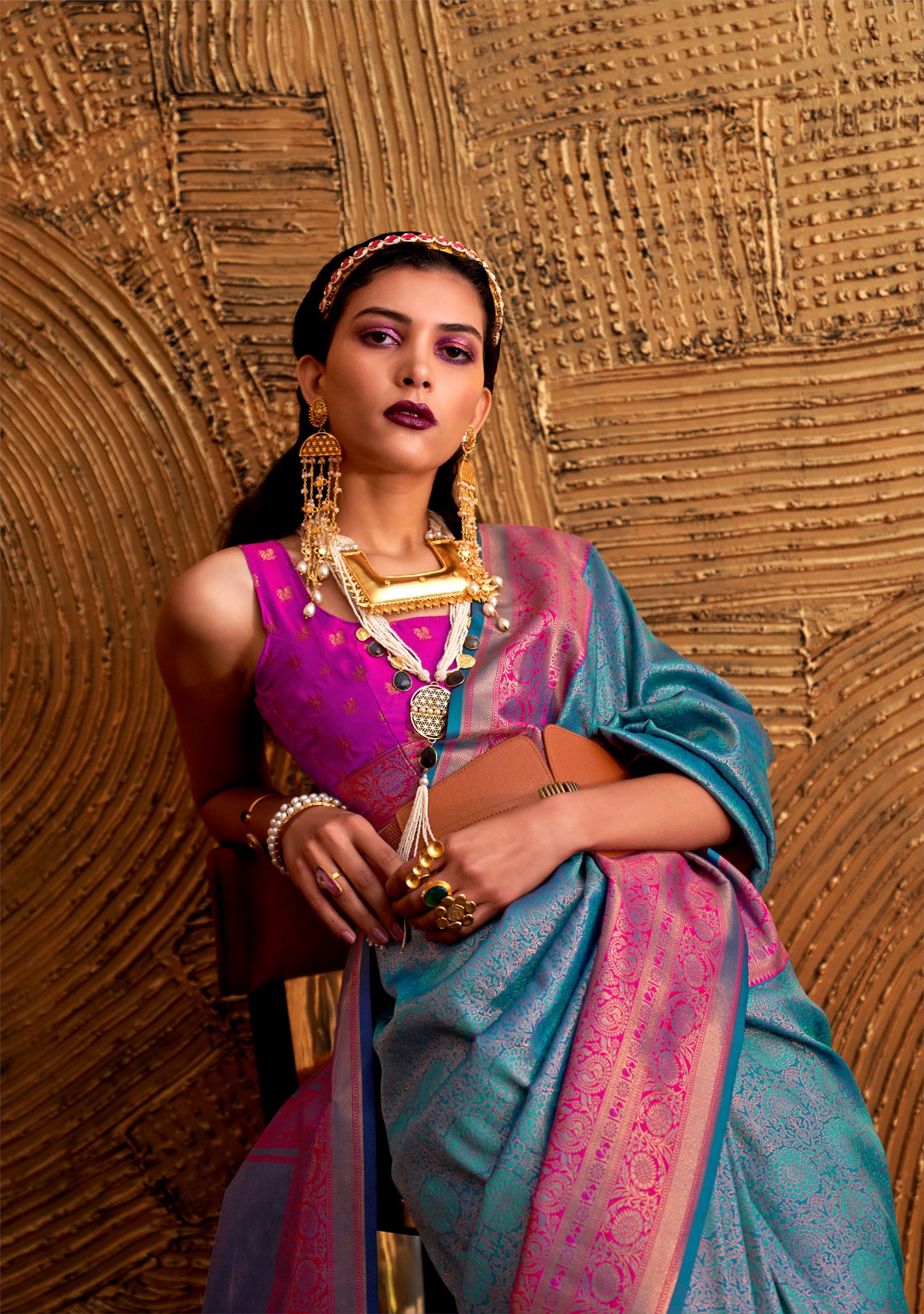 Blue Kamiya Silk Chap handloom Saree