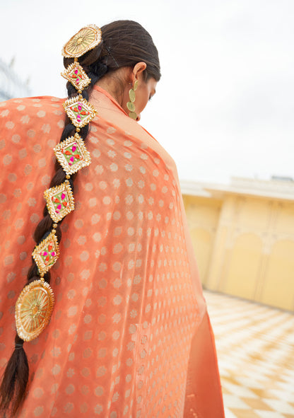 Peach Khadi Georgette Nylon Handloom Saree