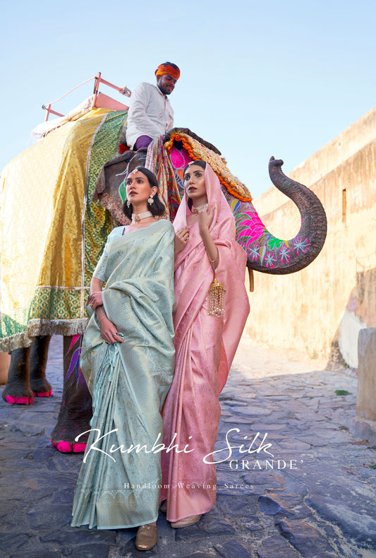 Light blue Kumbhi Silk - Grande  Handloom Saree