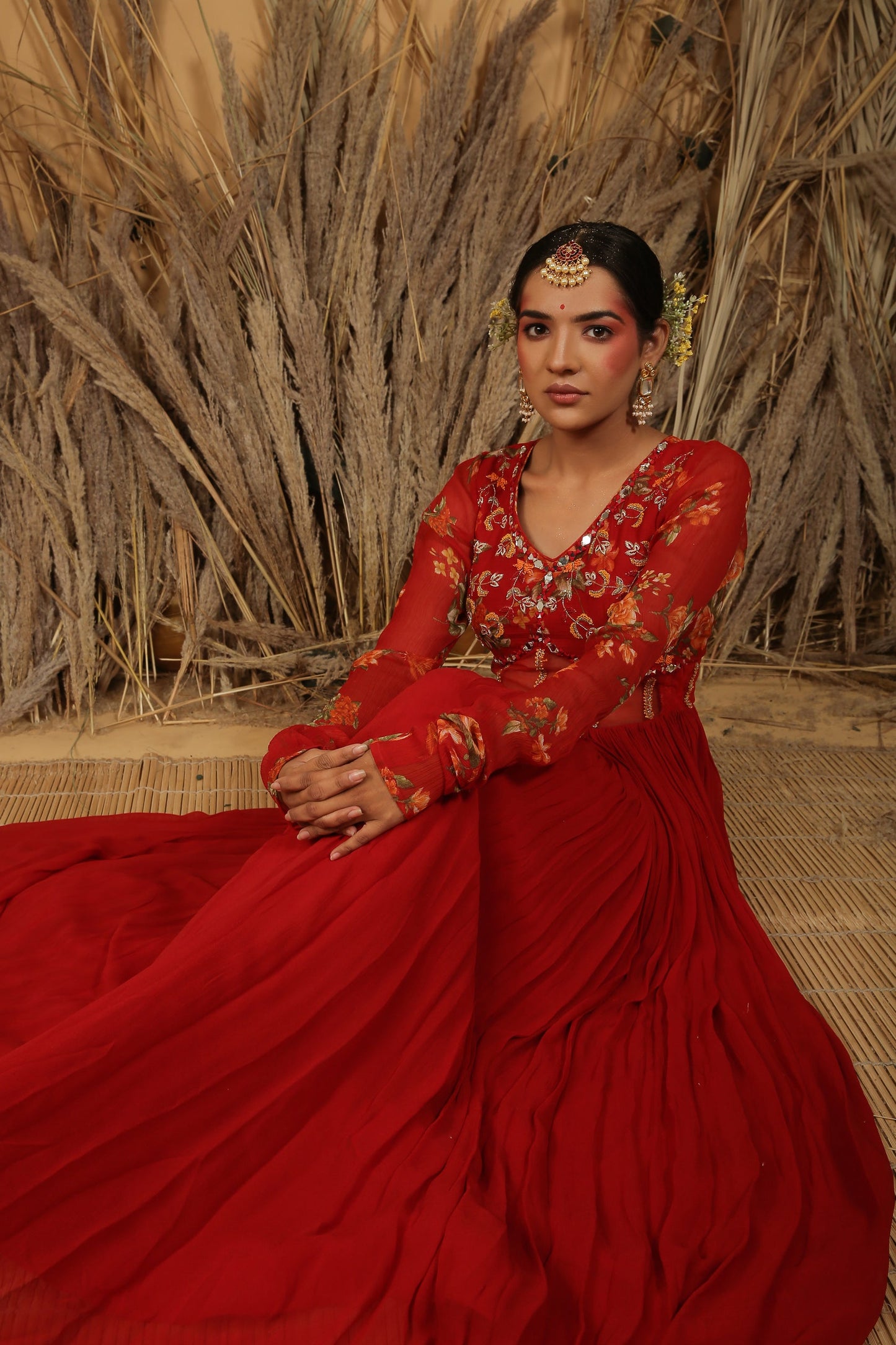 Red Zardosi Embroidered Anarkali Set