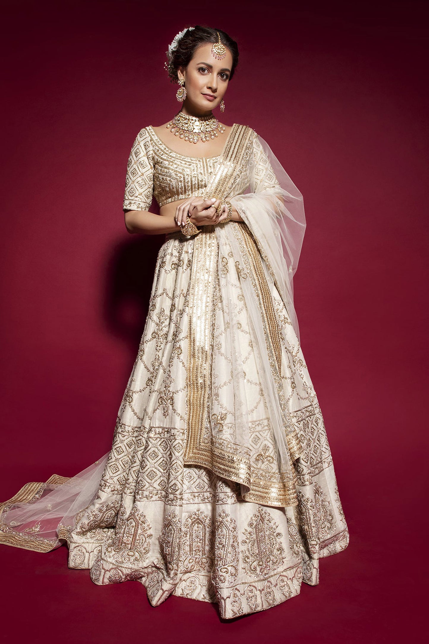 Ivory Zardozi Embroidery Lehenga - Aarambh