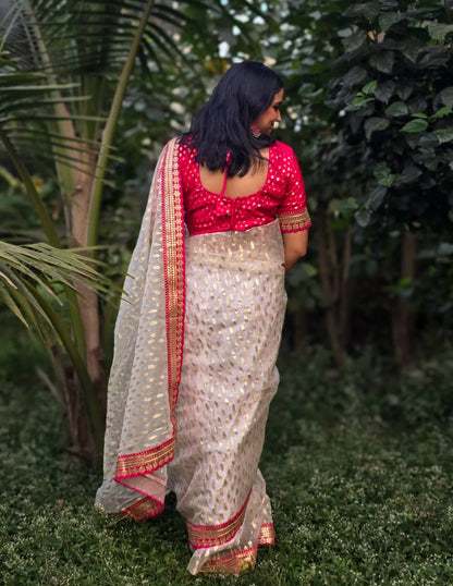 Ivory rose Cream Saree