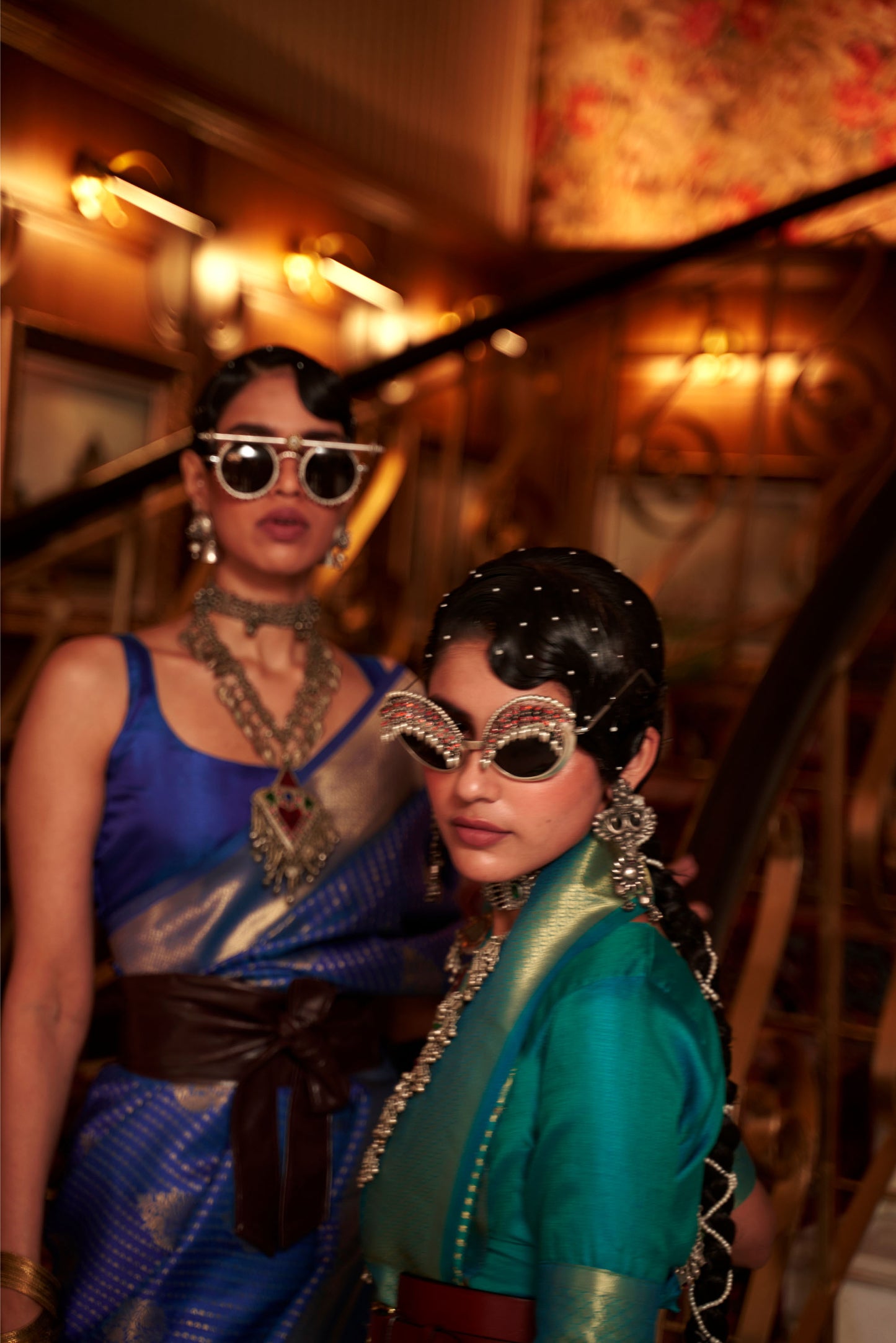 Navy Blue Kurina Silk Nylon Chinnon Saree