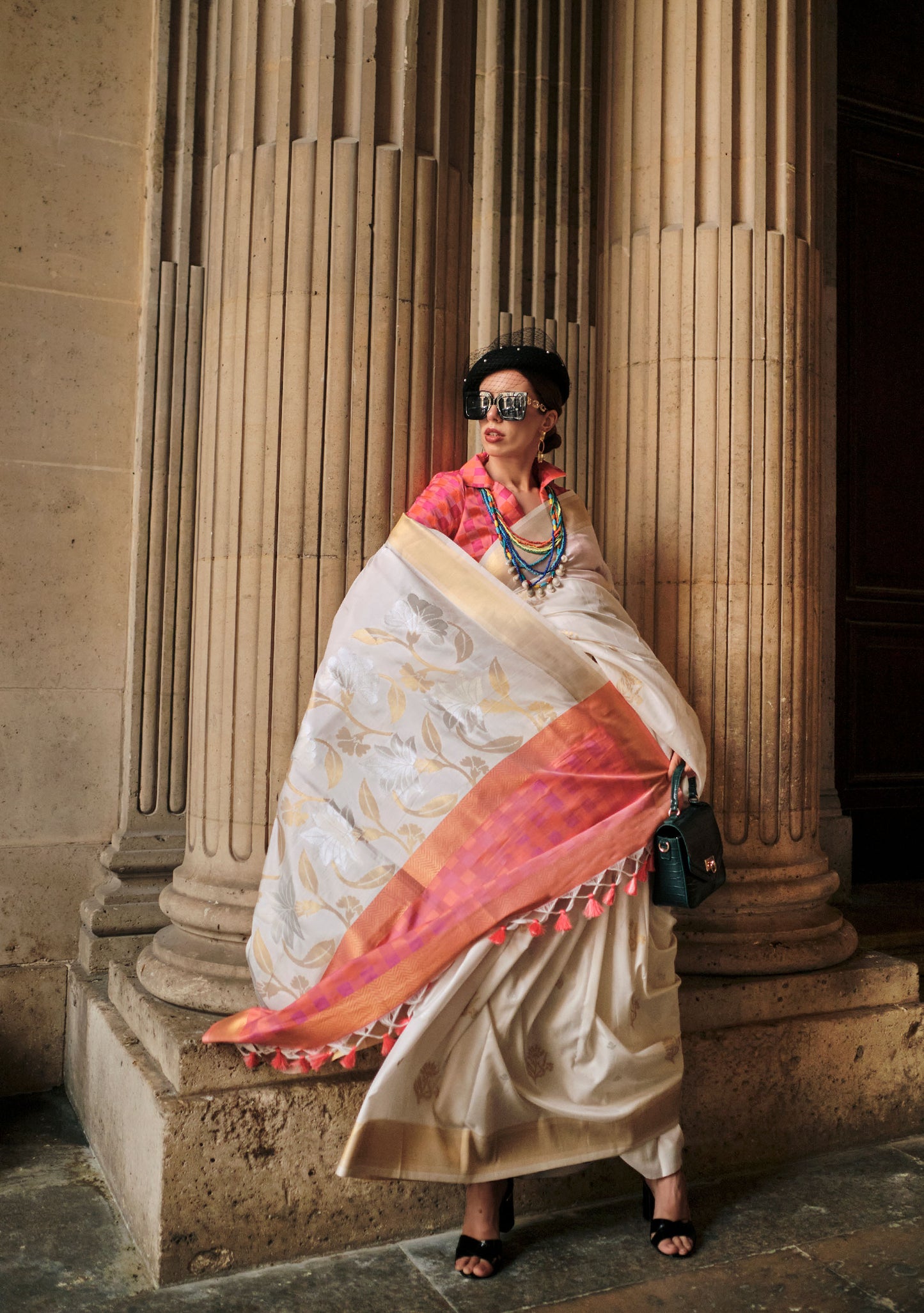 Off white Kube Soft Silk Handloom Saree