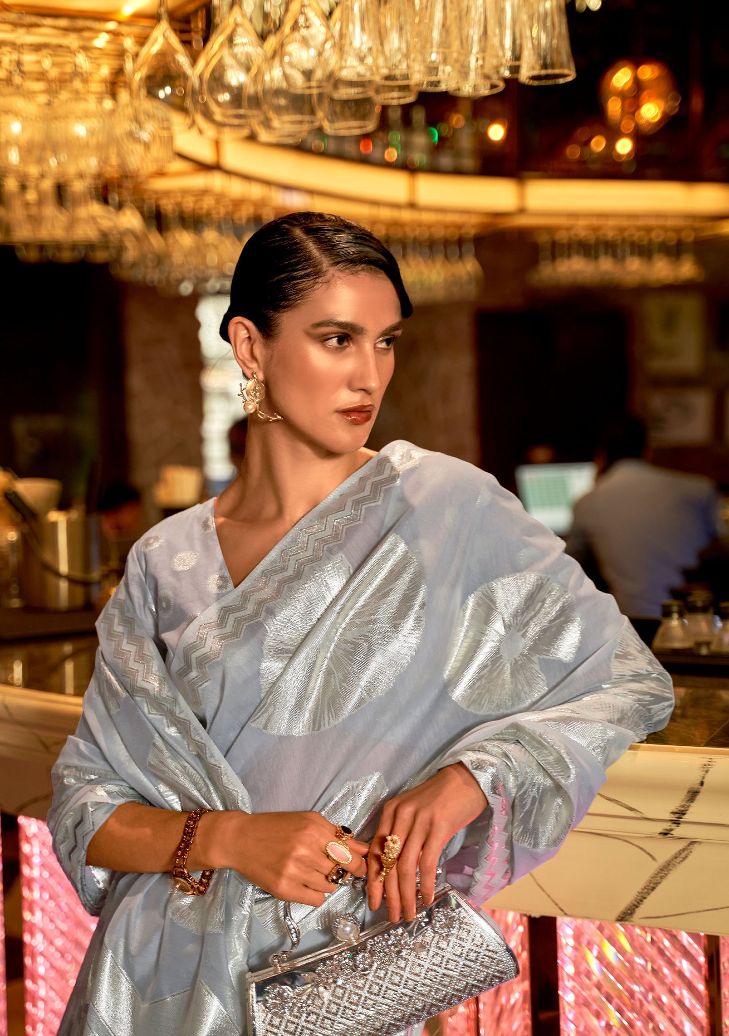 Grey Krown Silk Modal Zari woven saree