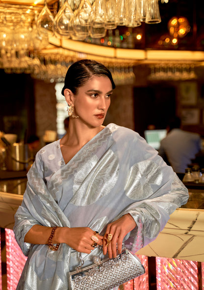 Grey Krown Silk Modal Zari woven saree