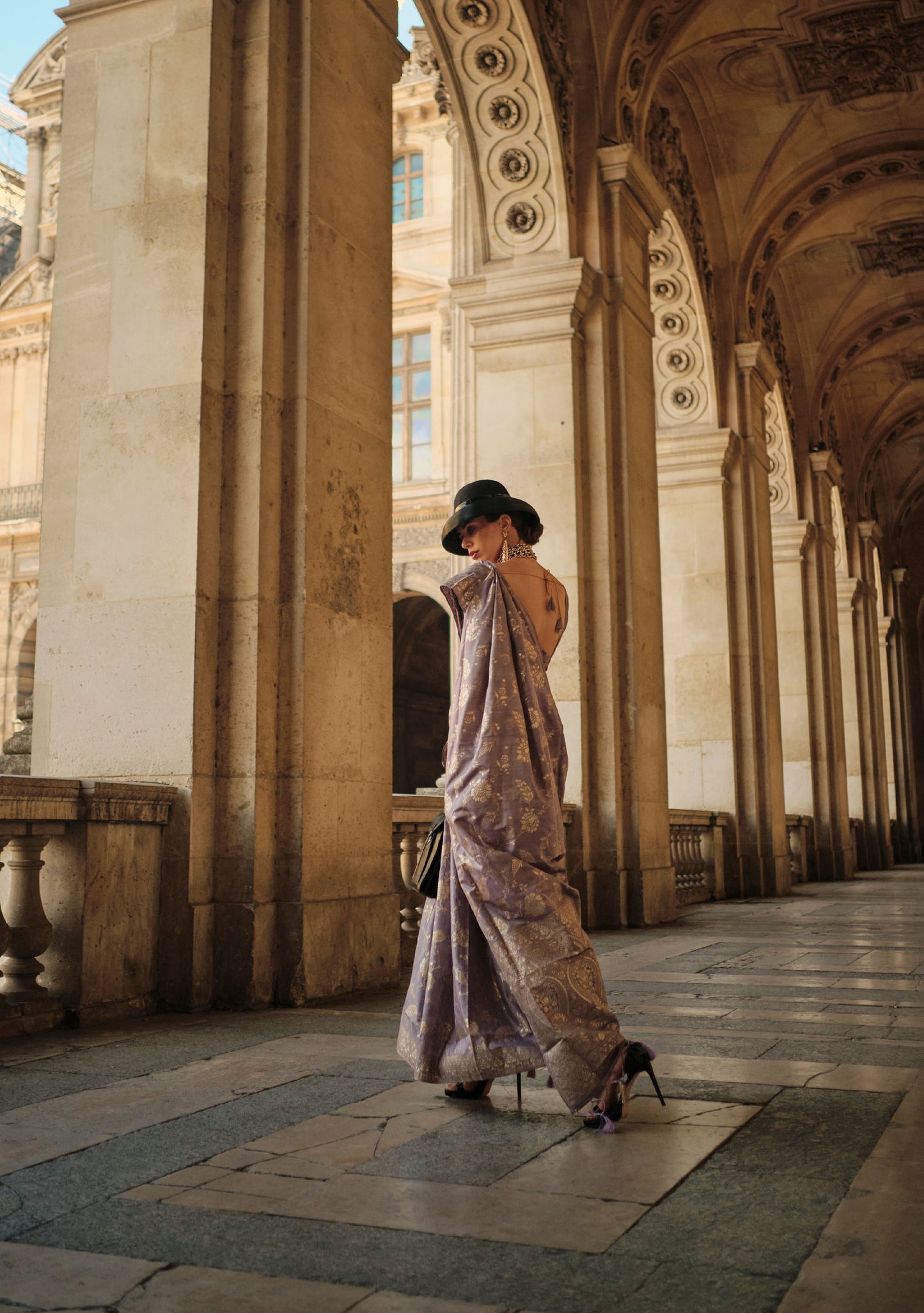 Lavender Kaasha Silk Gota Handloom Saree