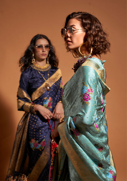 Light Green Khalissi Silk Satin Handloom Saree