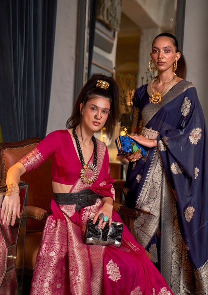 Dark Blue Korsa Georgette Pure Khadi Nylon saree