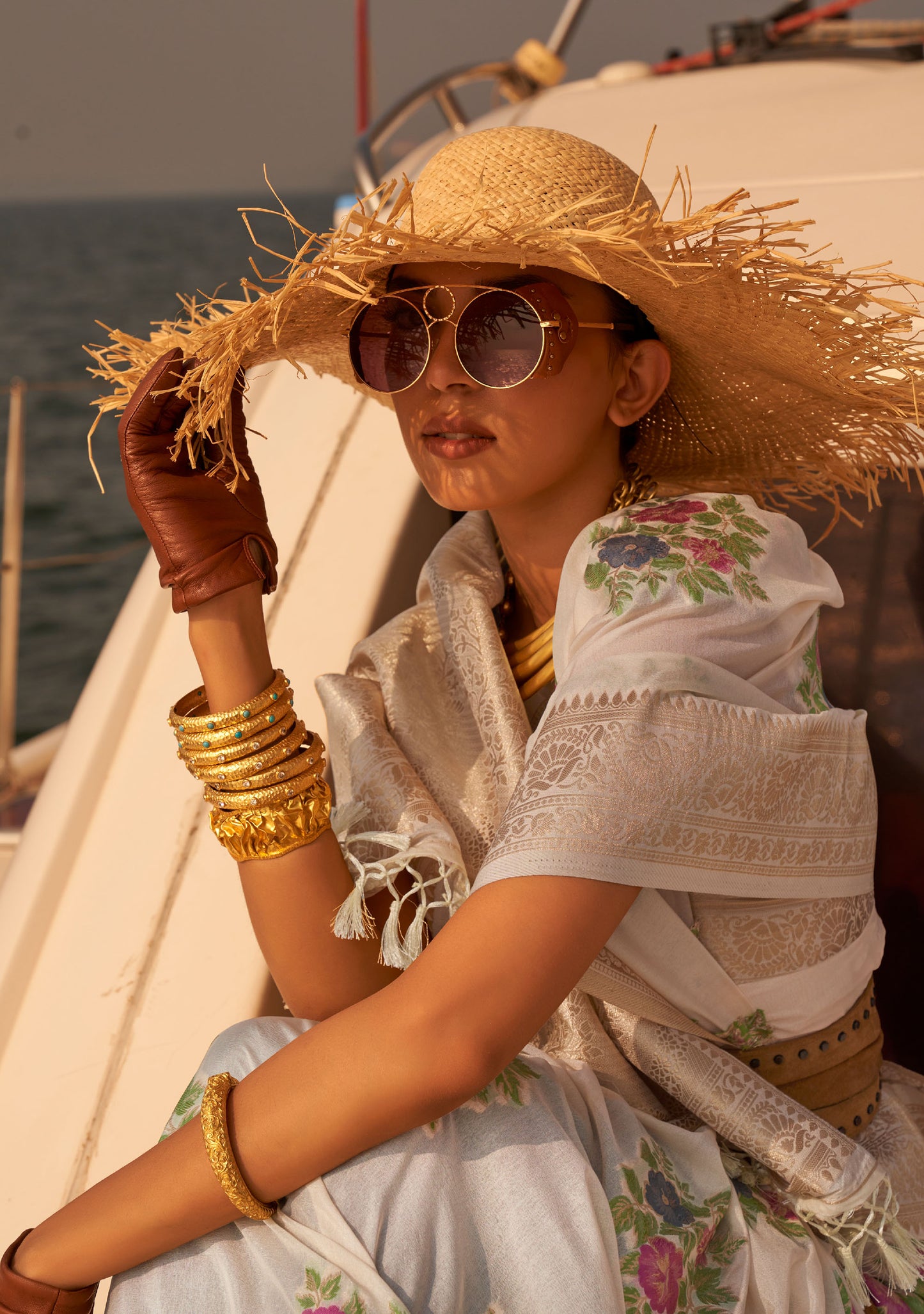 Light Grey Khibaa Silk Chinnon Nylon Handloom Saree