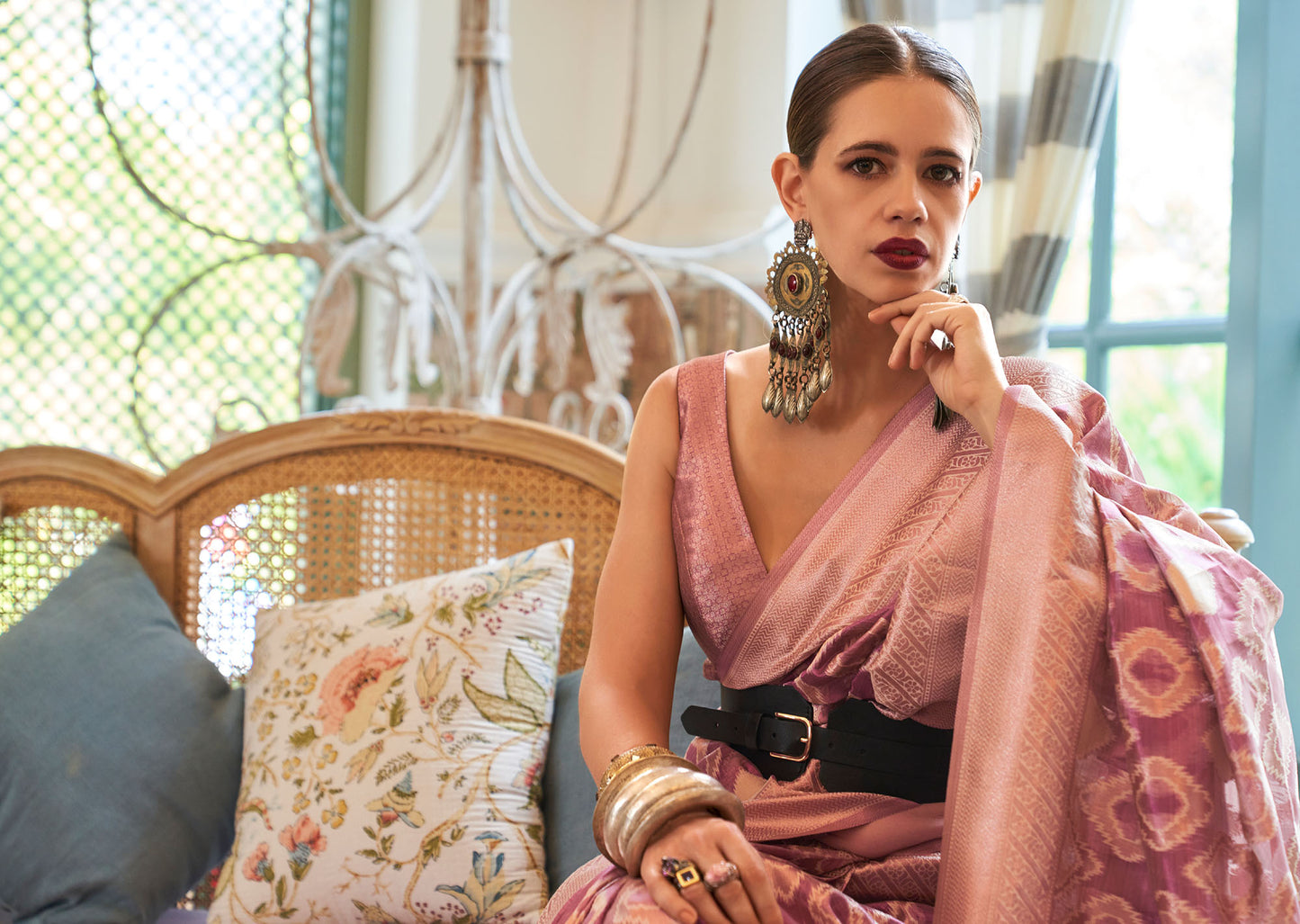 Pink Kalki Multi Tissue Zari Handloom Saree