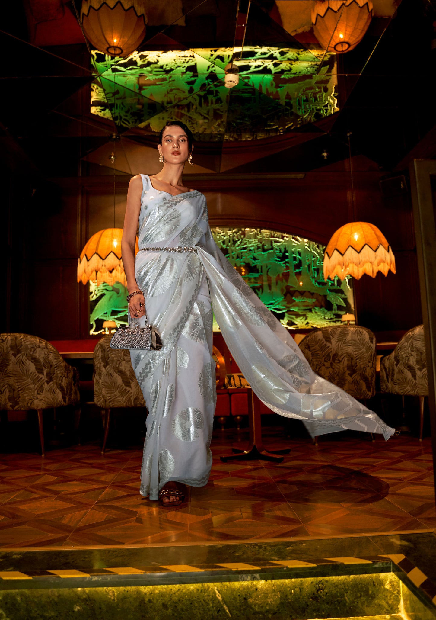 Grey Krown Silk Modal Zari woven saree