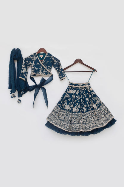 Teal Blue Parsi work Lehenga Choli